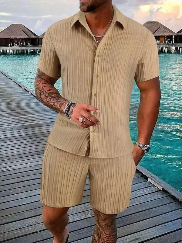 Men Shirt Sets 3d Print Solid Stripes Short Sleeve Casual Shirt oversized Beach Shorts Summer Streetwear Hawaiian Suits Clothes - ACHETE LTD