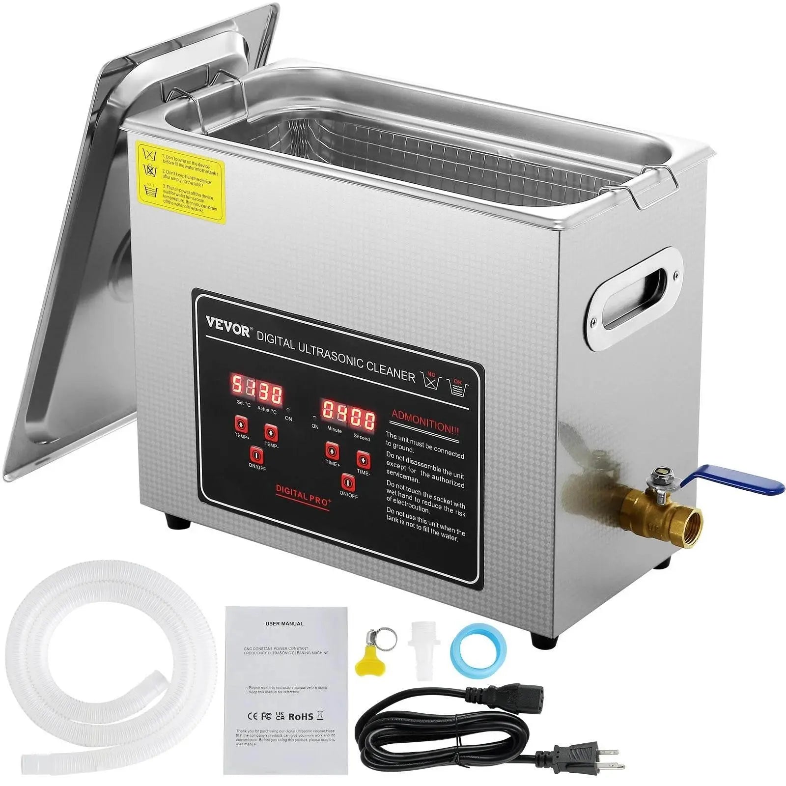 VEVOR Ultrasonic Cleaner w/ Digital Timer & Heater,Professional Ultra Sonic Jewelry Cleaner,Stainless Steel Heated Clean Machine - ACHETE LTD