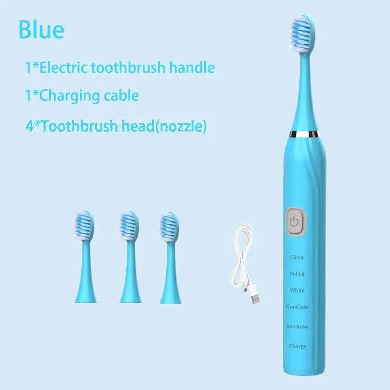 Sonic Electric Toothbrush Cleaning Brush For Adult Automatic Rechargeable Soft Hair Waterproof Ultrasonic Tooth Brush 4 heads - ACHETE LTD