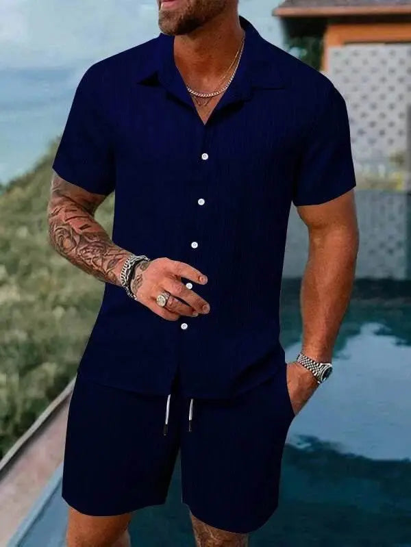 Men Shirt Sets 3d Print Solid Stripes Short Sleeve Casual Shirt oversized Beach Shorts Summer Streetwear Hawaiian Suits Clothes - ACHETE LTD