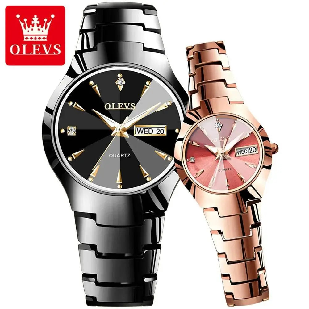 OLEVS 8697 Luxury Couple Quartz Watch Movement Reloj Waterproof Luminous Watch For Couple Dual Calendar Display Couple Watches - ACHETE LTD