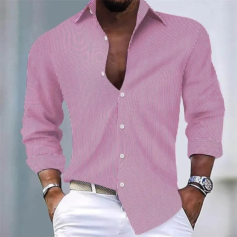 Men's Shirts Summer Shirts Casual Shirts Striped Shirts Button Lapel Black Pink Royal Blue Long Sleeves Holiday Everyday Wear - ACHETE LTD