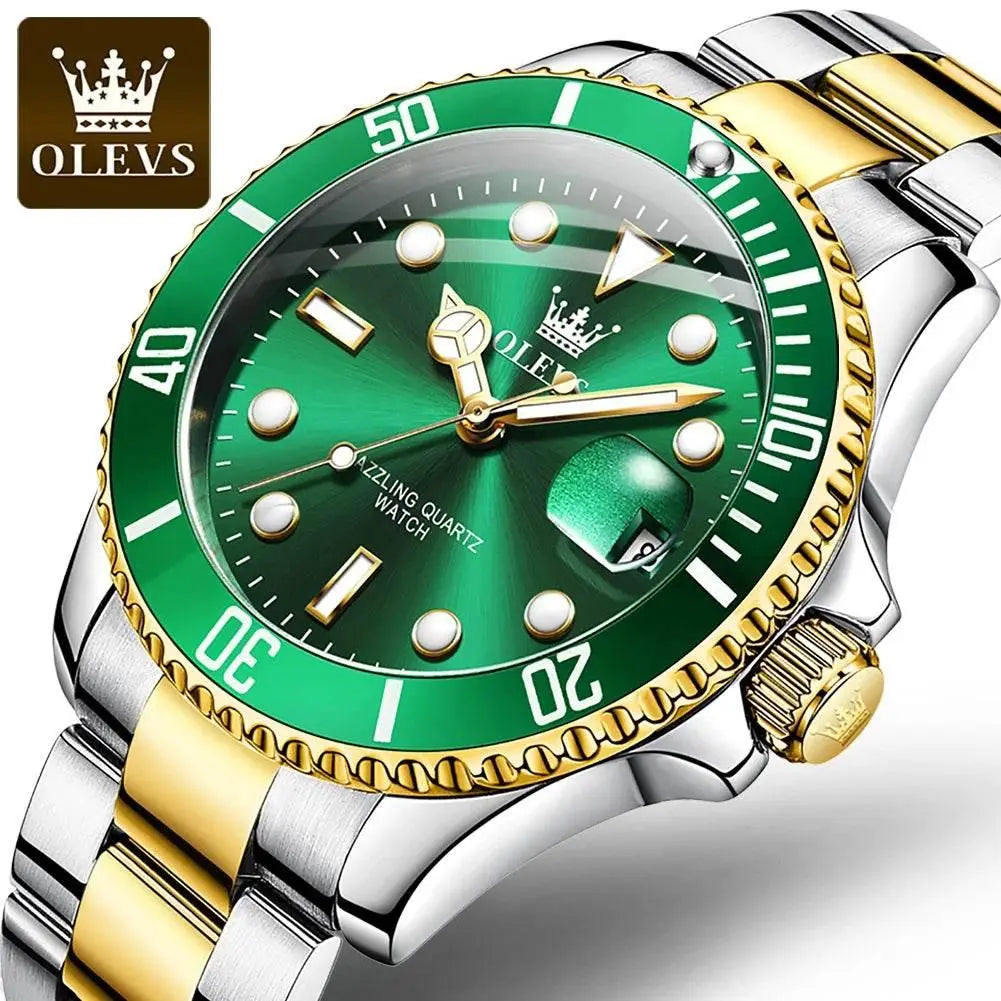 OLEVS Men Watch Diver Green Waterproof Watch for Men Stainless Steel Quartz Men Luxury Watch Luminous - ACHETE LTD