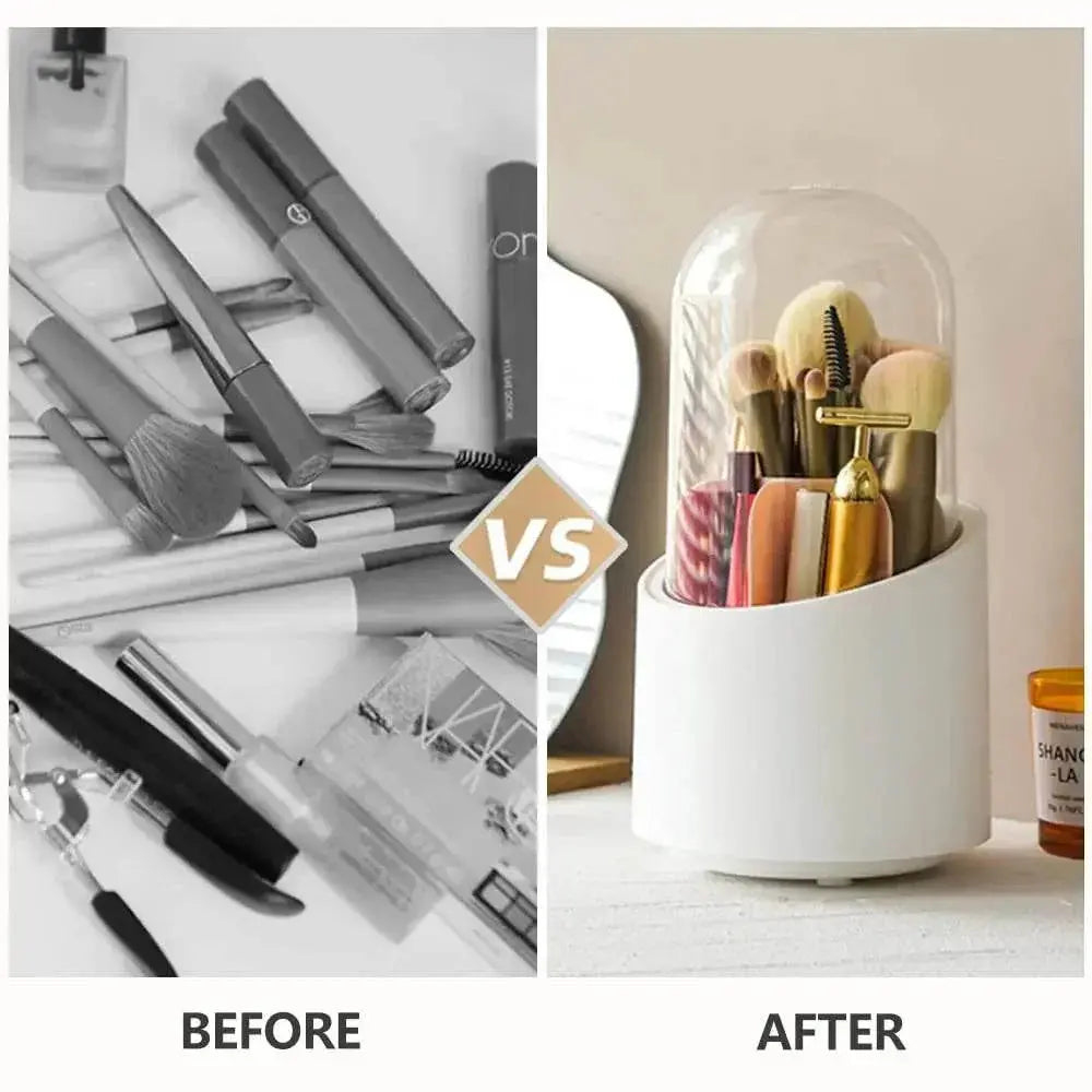 Makeup Brush Holder Organizer with Lid, Rotating Dustproof Make Up Brushes Storage Box for Vanity Desktop Bathroom Countertop - ACHETE LTD