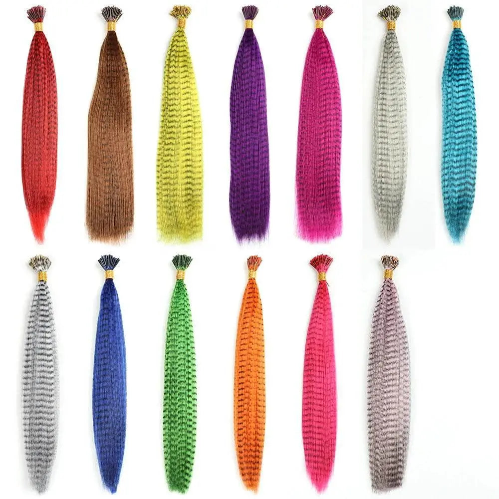 AZQUEEN Feather Hair Extension 10Pieces Fake Hair I Tip Rainbow Synthetic Hair 16inch Hairpiece Feather for Hair Extension - ACHETE LTD