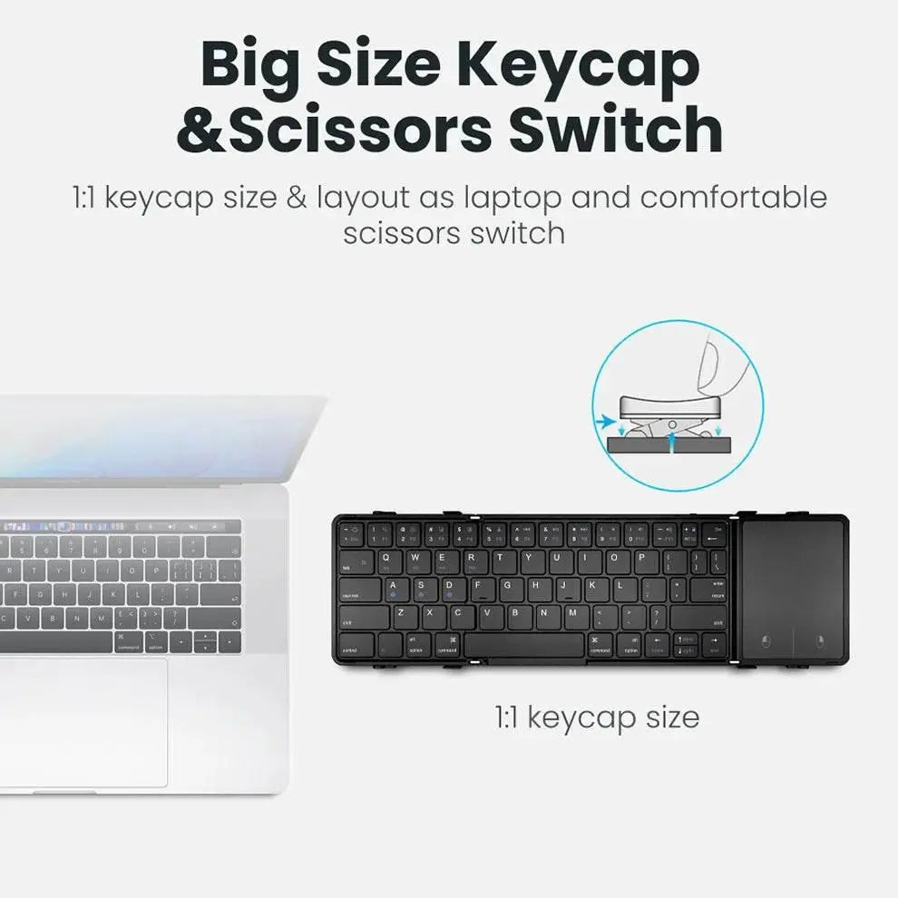 Folding Keyboard Tri-Folding Wireless Foldable Bluetooth Keyboard with Touchpad Rechargeable Mini Keyboard for Phone Desktop PC - ACHETE LTD