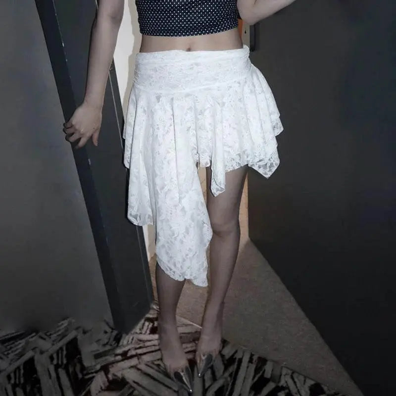 Rapcopter Y2K Lace Pleated Skirts Asymmetrical Vintage Lace Holiday Skirts Women Korean Grunge Aesthteic Skirts Fashion Clothes - ACHETE LTD