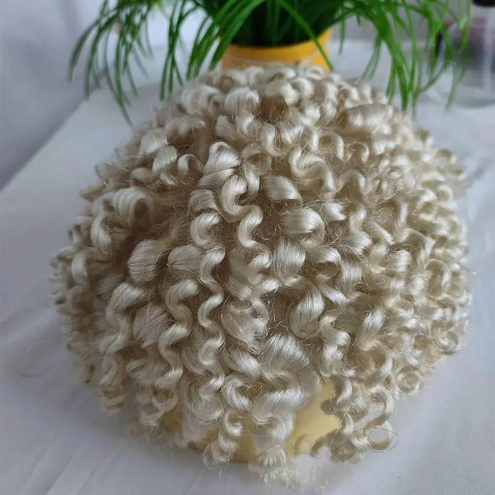 Kinky Curly Human Hair Toupee for Men Hairpiece Full Lace European Real Human Hair 10x8Inch 60# White Color - ACHETE LTD