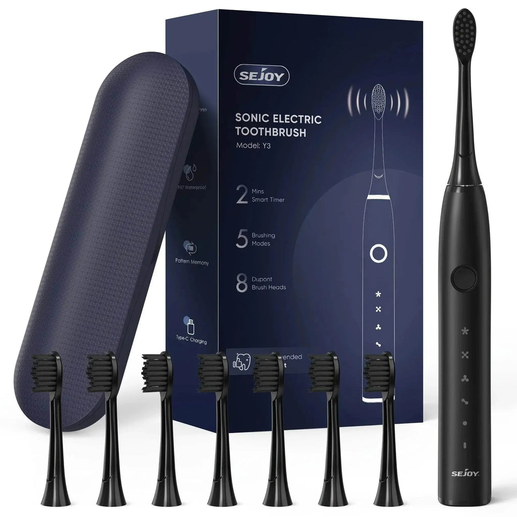 Electric Toothbrush Tooth Brush USB Rechargeable Adult Ultrasonic Teeth Cleaning 8 Replacement Toothbrush Heads - ACHETE LTD