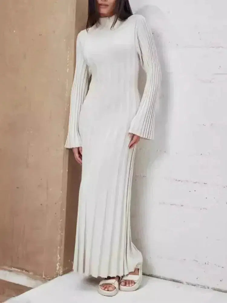 Elegant Turtleneck Knitted Sweater Dress for Women Fashion Long Sleeve Slim Casual Maxi Dress Fall Winter Holidays Party Dress - ACHETE LTD