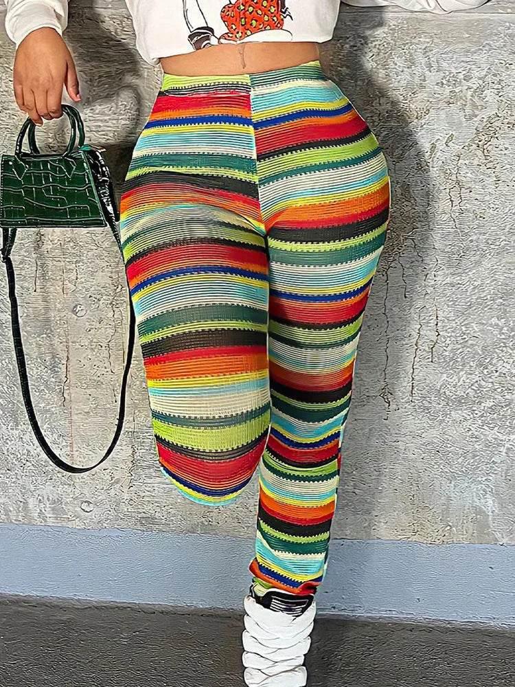 LW Autumn Striped Pants for Women 2024 Winter Fashion Contrast Trousers Casual High Elasticity Pant Plus Size Women Clothing - ACHETE LTD