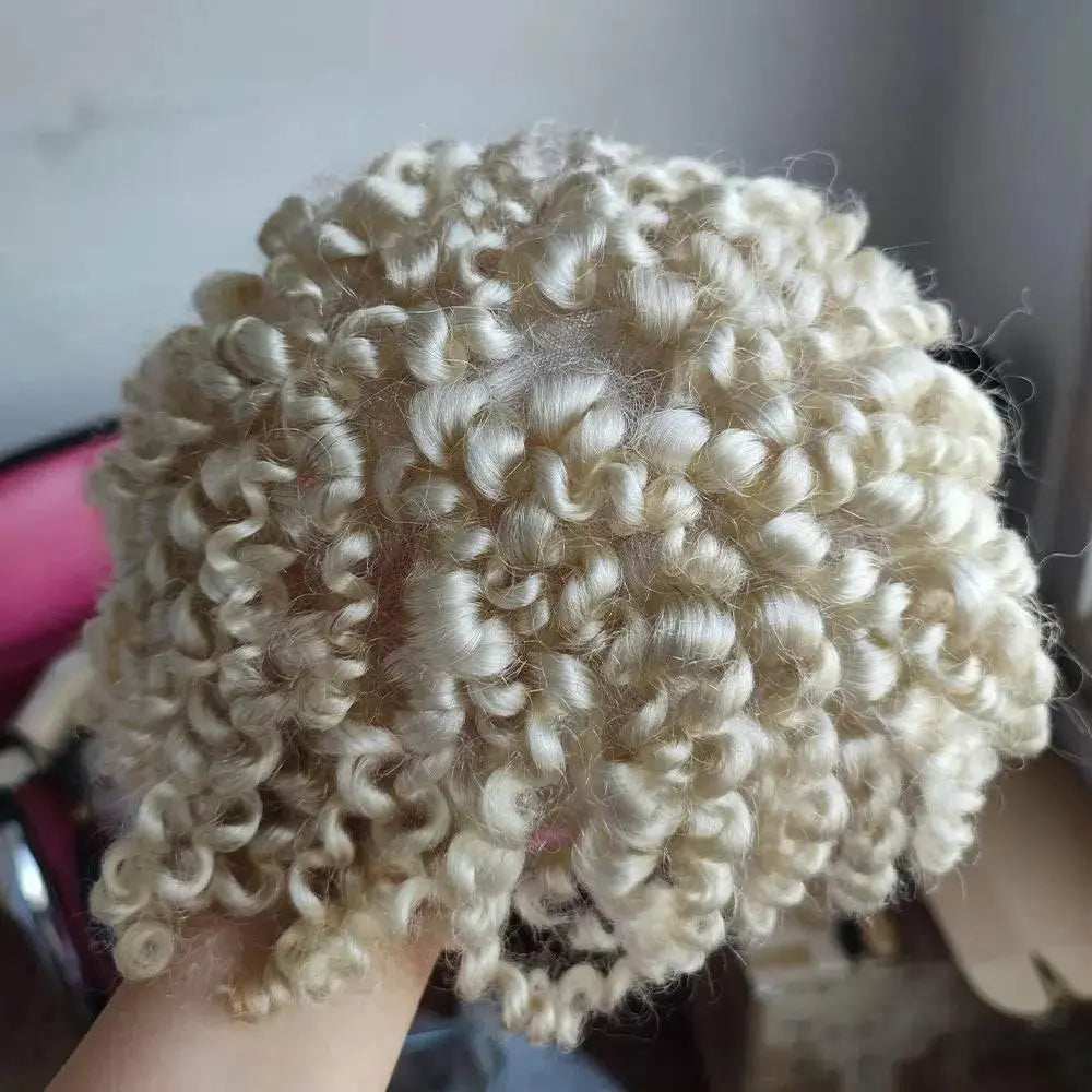 Kinky Curly Human Hair Toupee for Men Hairpiece Full Lace European Real Human Hair 10x8Inch 60# White Color - ACHETE LTD