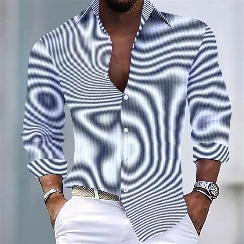 Men's Shirts Summer Shirts Casual Shirts Striped Shirts Button Lapel Black Pink Royal Blue Long Sleeves Holiday Everyday Wear - ACHETE LTD