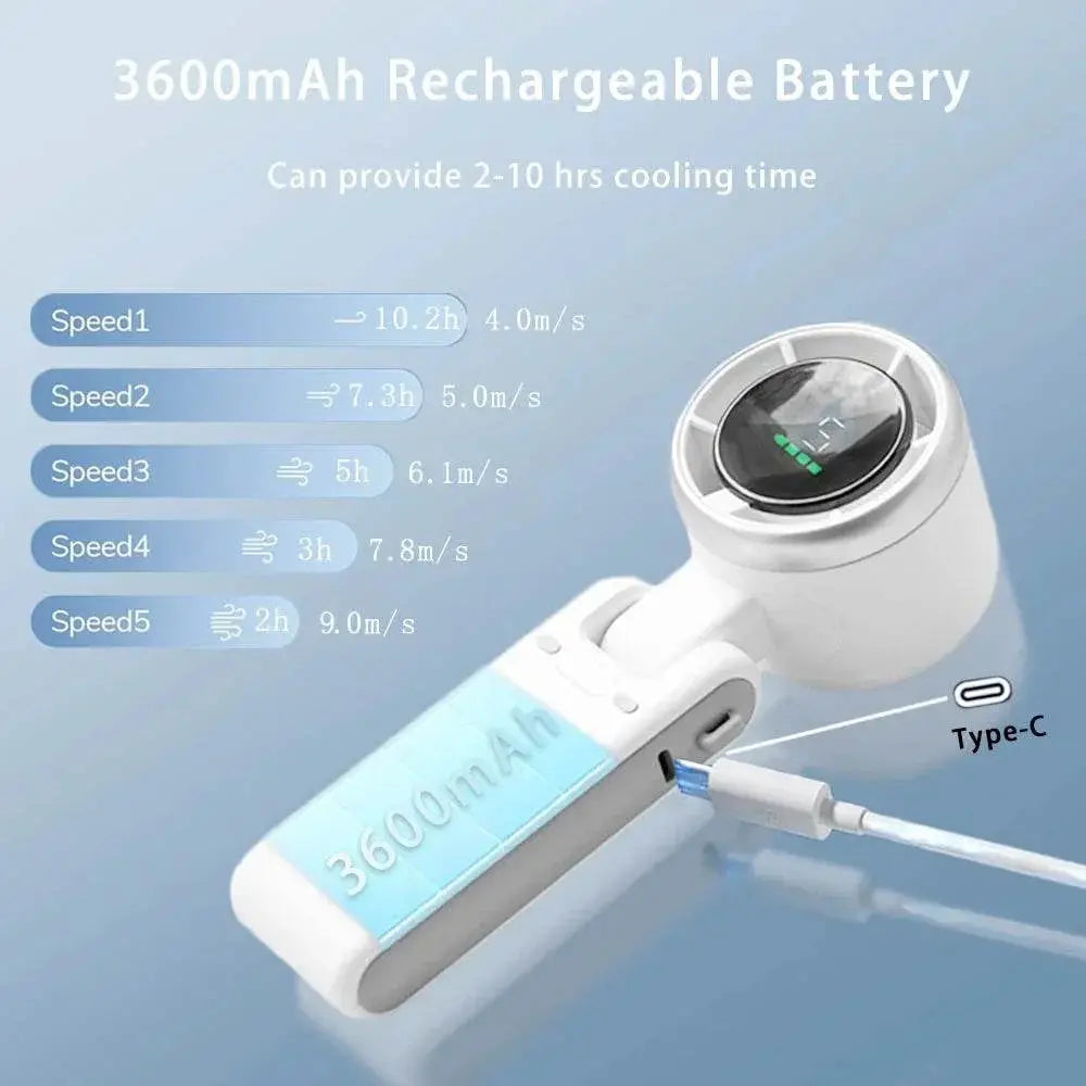 Portable Turbo Fan Mini Hanging Neck Fan USB Rechargeable Handheld Fan 3600mAh Foldable Mini Neck Fan Portable Small Turbo Fan - ACHETE LTD