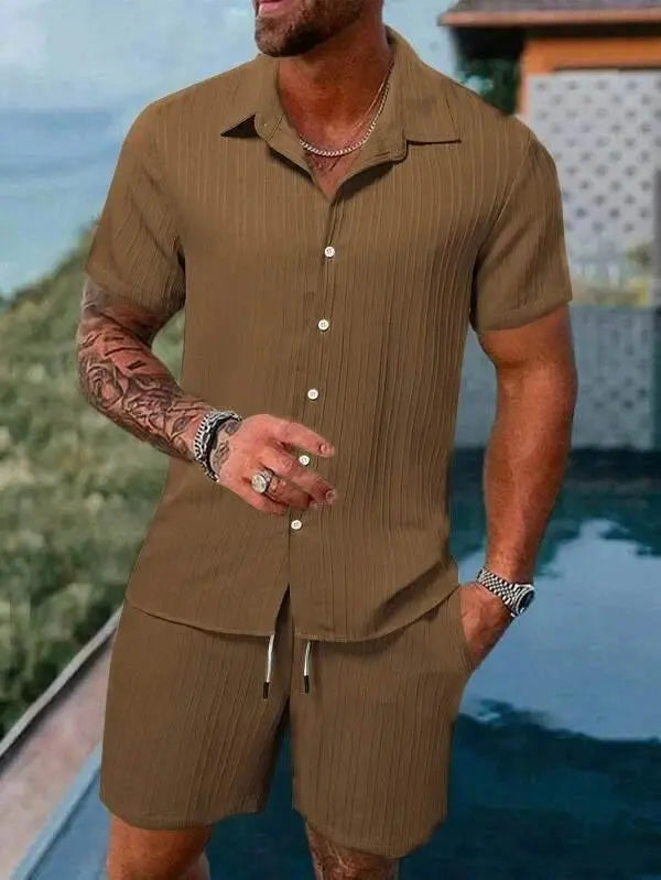 Men Shirt Sets 3d Print Solid Stripes Short Sleeve Casual Shirt oversized Beach Shorts Summer Streetwear Hawaiian Suits Clothes - ACHETE LTD