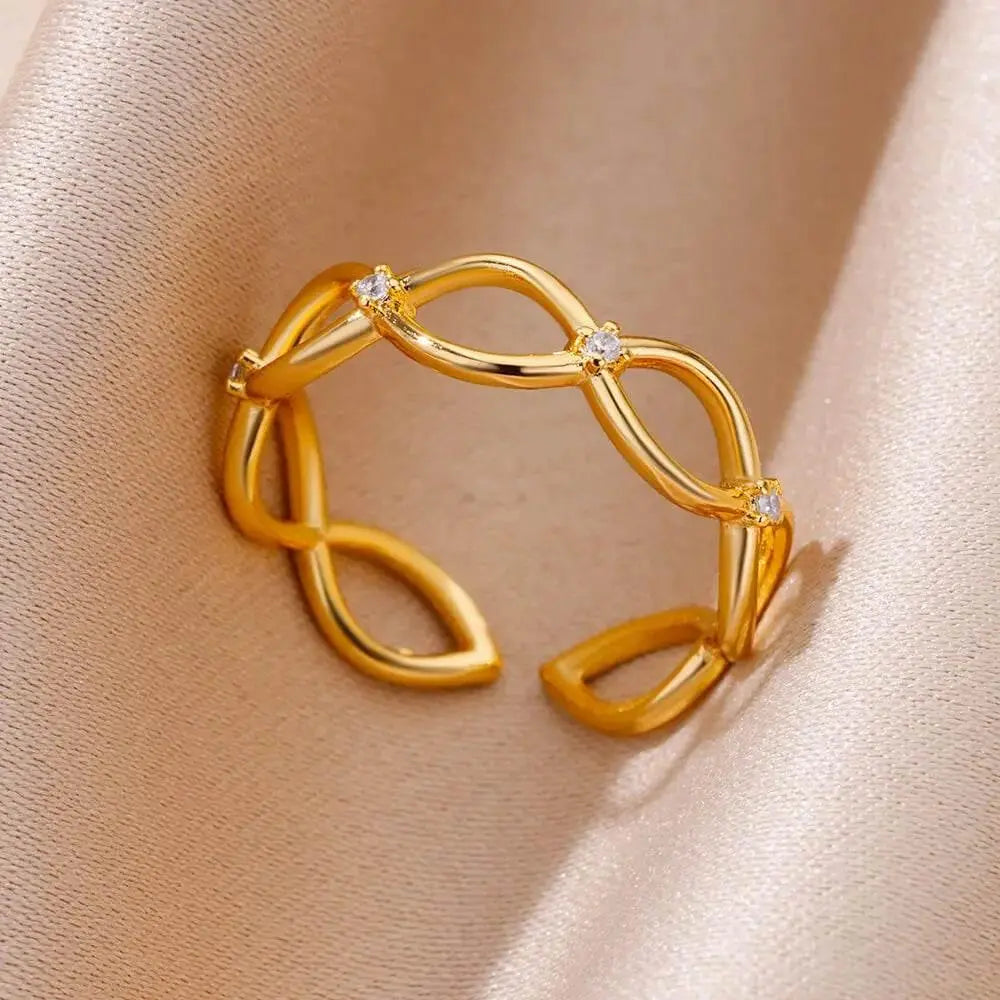 Stainless Steel Rings for Women Jewelry Summer Accessories Simple Vintage Gold Color Adjustable Aesthetic Gothic Snake Wide Ring - ACHETE LTD