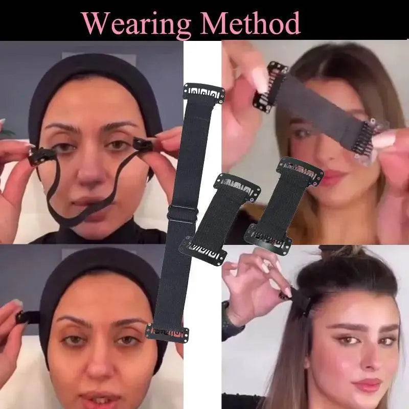 Facelift Stretching Belt Head Bands with Clips Reusable Facial Lifting Bands Stretch Out Strap Adjustable Elastic Band for Hair - ACHETE LTD