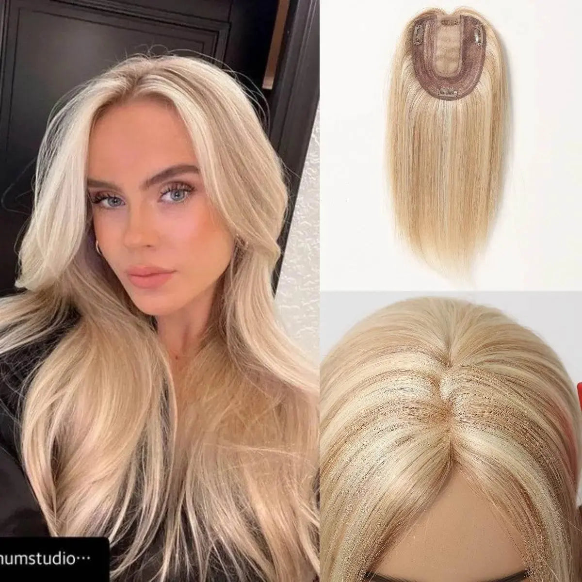 Blonde Piano Human Hair Toppers Silk Base Remy Human Hairpieces 12inch Clips in Straight Human Hair Extensions for White Women - ACHETE LTD