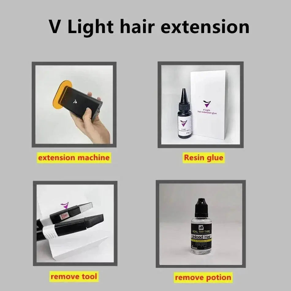 V-Light Technology Hair Extension Machine white Hair Extension Tools Kit Set with V light Hair extension glue - ACHETE LTD