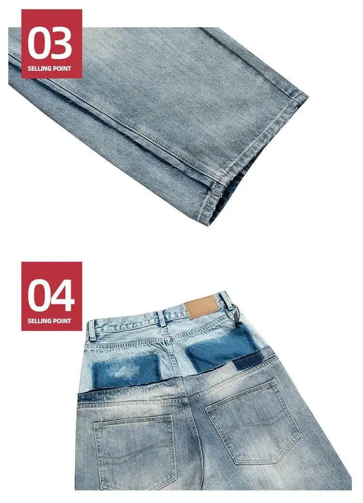 MIJKO Men's Women's Cotton Casual Blue Loose Straight Jean CUT-UP Pants - ACHETE LTD