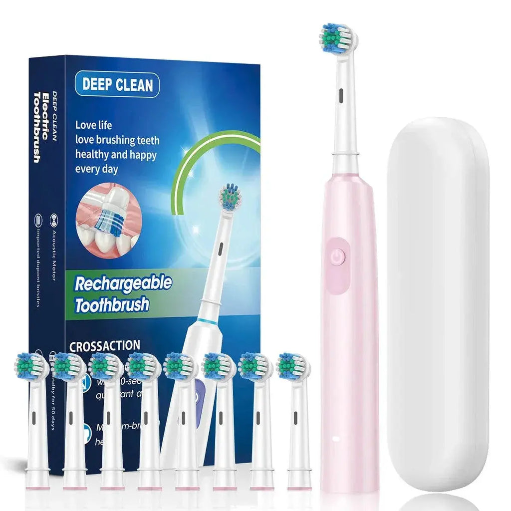 Rechargeable Electric Toothbrush Rotating 2 Minute Timer Electric Tooth Brush for Adults with 8 Brush Heads Sensitive Gum Care - ACHETE LTD