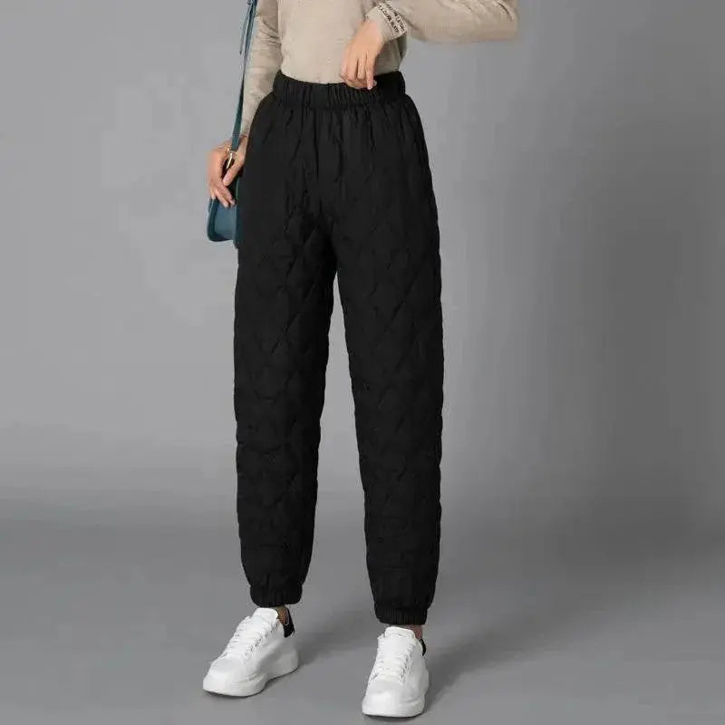 Women Winter Warm Down Cotton Pants Padded Quilted Trousers Elastic Waist Casual Trousers - ACHETE LTD