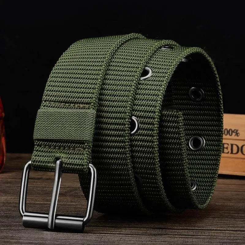 Perforated canvas belt, 120 cm men pin buckle belt, student youth Korean version, versatile jeans belt, Men Canvas Belt - ACHETE LTD