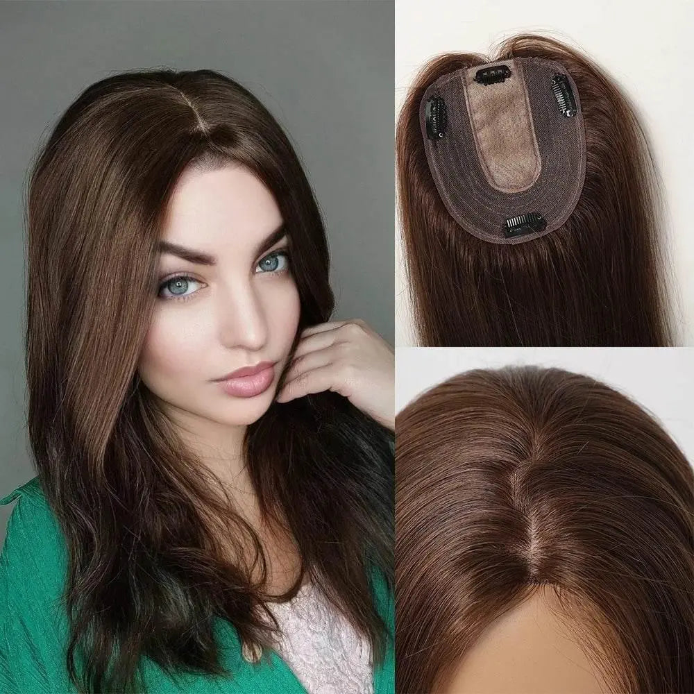 Blonde Piano Human Hair Toppers Silk Base Remy Human Hairpieces 12inch Clips in Straight Human Hair Extensions for White Women - ACHETE LTD