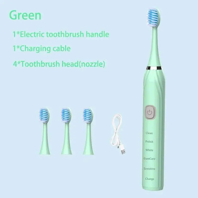 Sonic Electric Toothbrush Cleaning Brush For Adult Automatic Rechargeable Soft Hair Waterproof Ultrasonic Tooth Brush 4 heads - ACHETE LTD