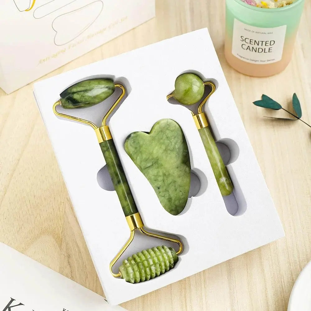 3PCS/BOX Natura Xiuyu Jade Crystal Massager Scraping Board Roller For Face Reduce Muscle Pain - ACHETE LTD