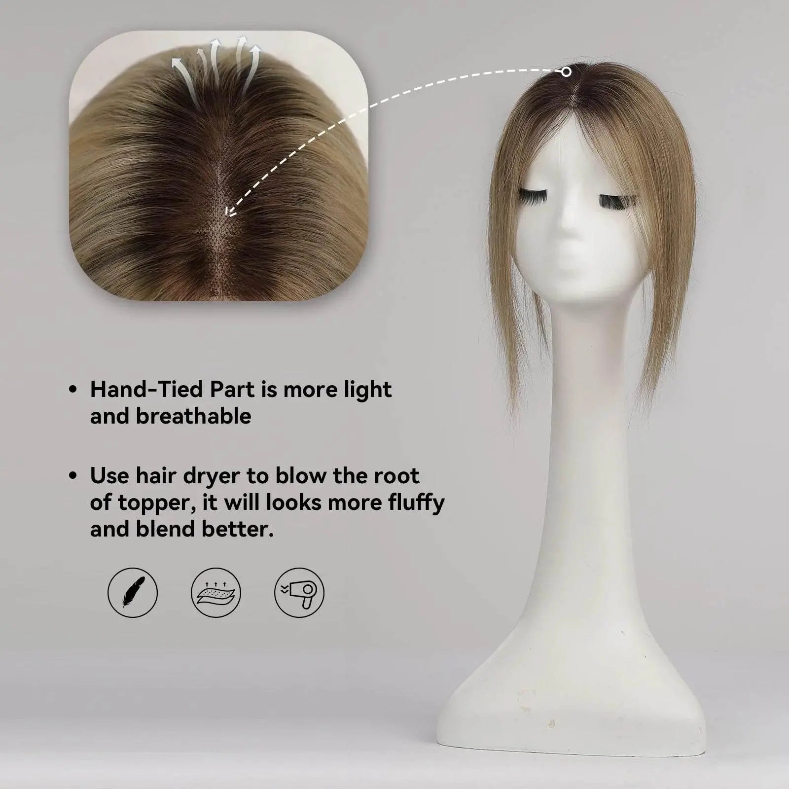 Remy Human Hair Toppers Lace Base Gray White Blonde Mixed Ombre Human Hair Toppers Hairpieces for Women 12inches Hair Extensions - ACHETE LTD