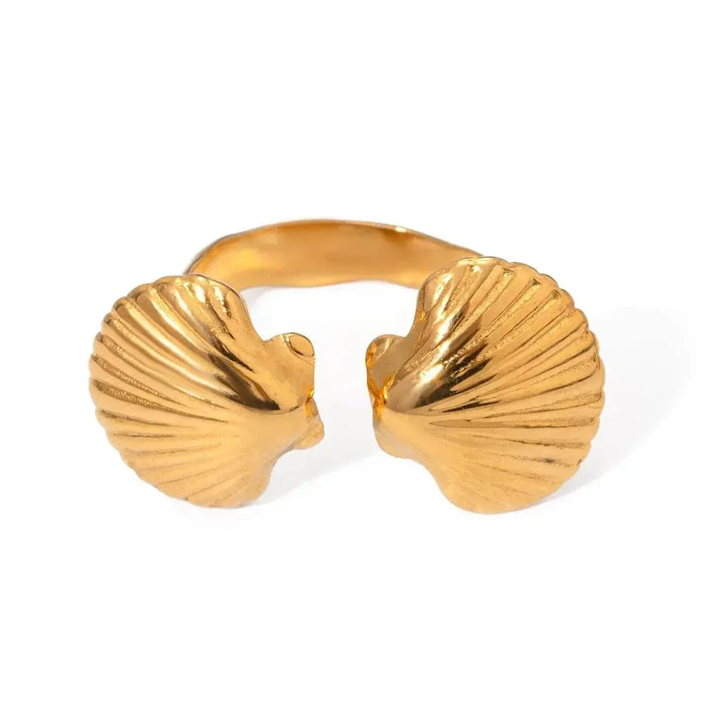 Sea Beach Stainless Steel Symmetrical Shell Shape Open Ring Light Cozy Women Charm 18K PVD Plated Waterproof Jewelry Femme - ACHETE LTD