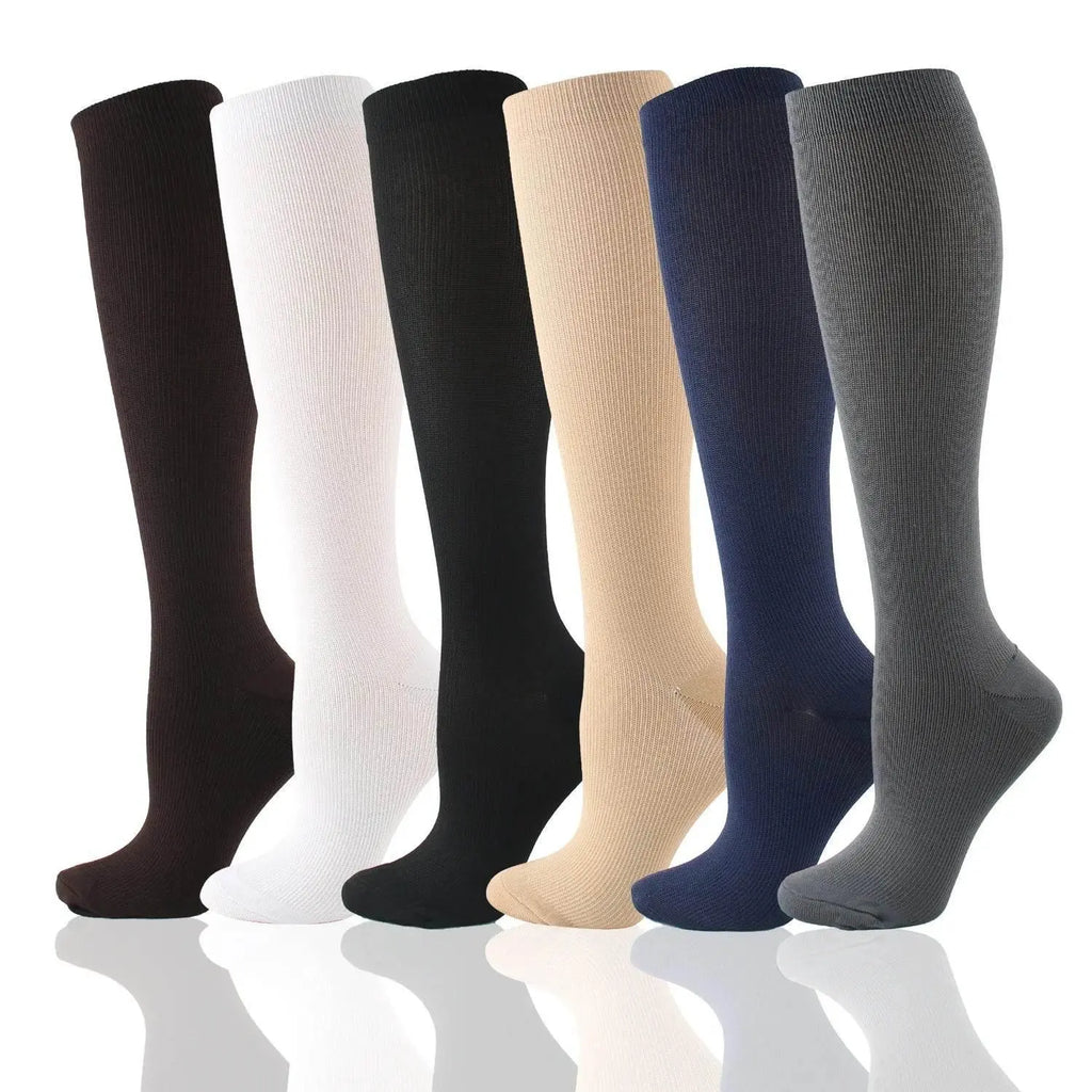 6 Pairs Solid Color Compression Socks Nurse Compression Socks Black Skin Color - ACHETE LTD