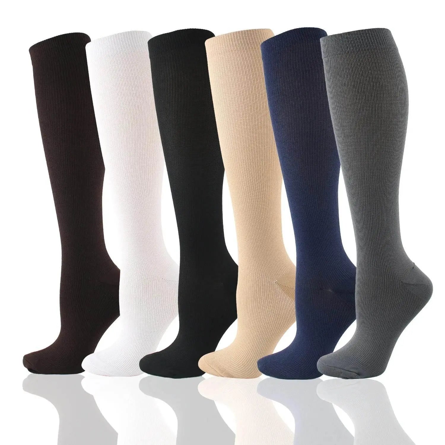 6 Pairs Solid Color Compression Socks Nurse Compression Socks Black Skin Color - ACHETE LTD