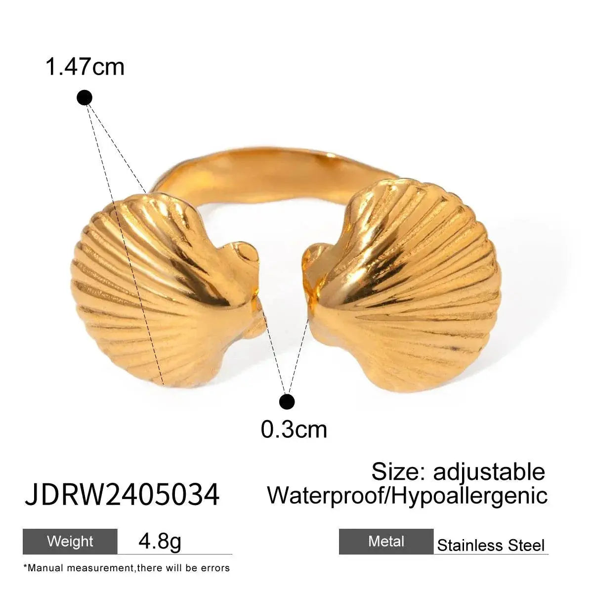 Sea Beach Stainless Steel Symmetrical Shell Shape Open Ring Light Cozy Women Charm 18K PVD Plated Waterproof Jewelry Femme - ACHETE LTD