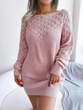 Hollow Knitted Sweater Dress for Women Autumn Winter Fashion o neck vintage dress Long-sleeved Pullover White Mini Dress Women - ACHETE LTD