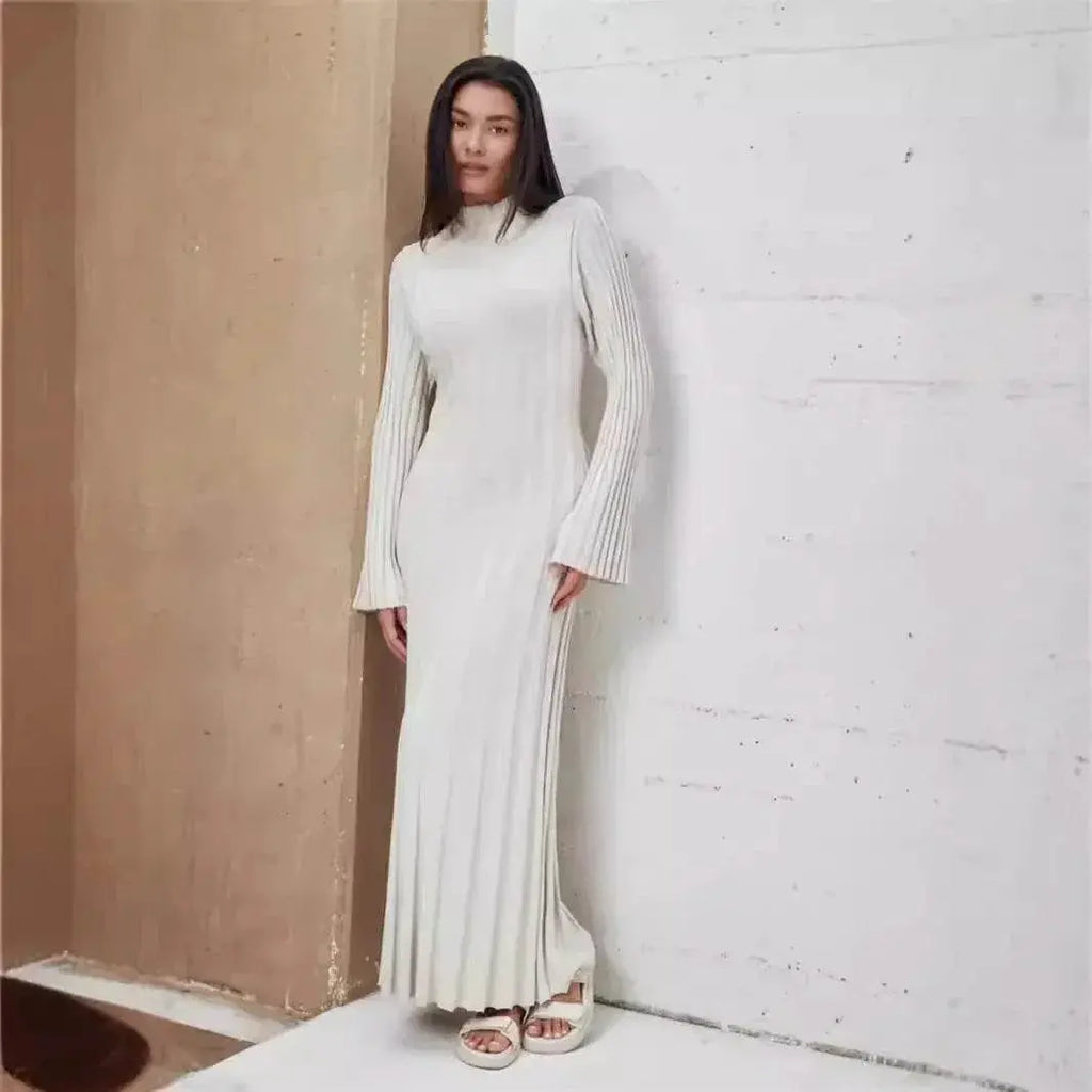 Elegant Turtleneck Knitted Sweater Dress for Women Fashion Long Sleeve Slim Casual Maxi Dress Fall Winter Holidays Party Dress - ACHETE LTD