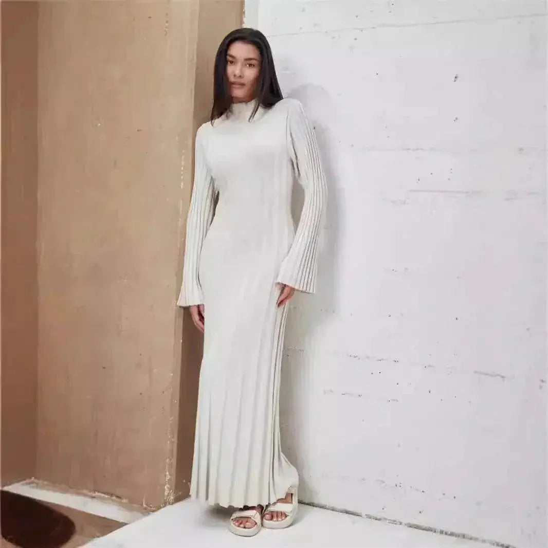 Elegant Turtleneck Knitted Sweater Dress for Women Fashion Long Sleeve Slim Casual Maxi Dress Fall Winter Holidays Party Dress - ACHETE LTD