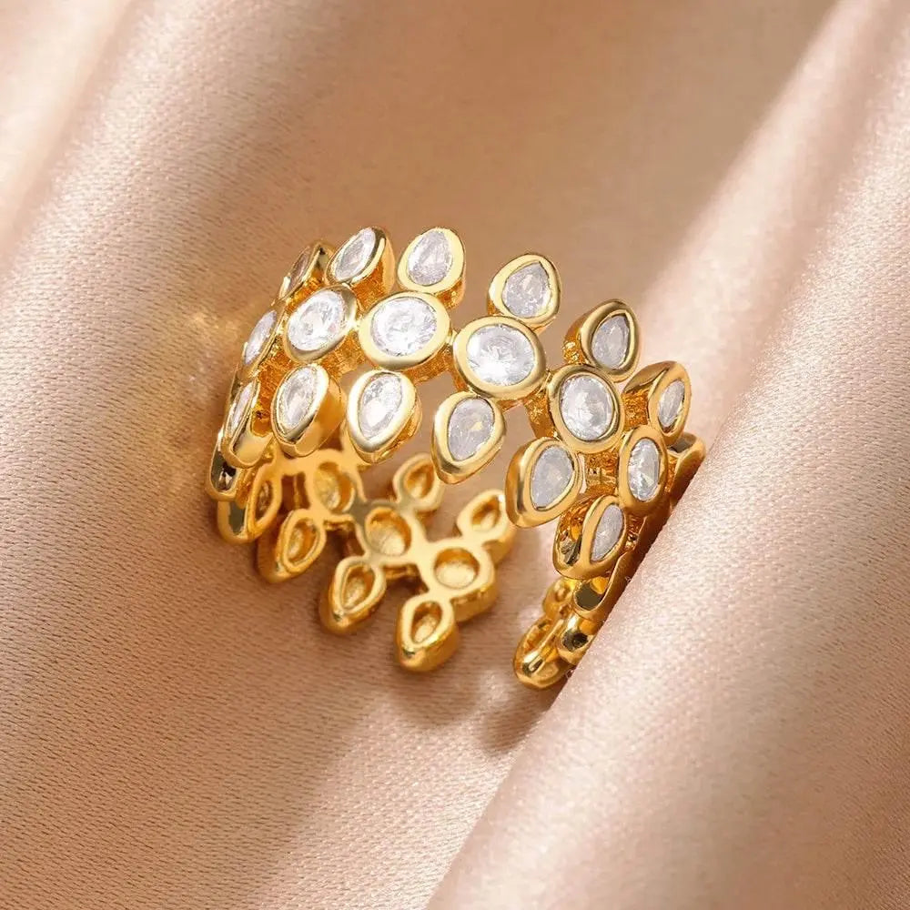 Lucky Zironia Rings for Women Girls Waterproof Gold Color Stainless Steel Ring 2024 Trend New Wedding Couple Band Party Jewelry - ACHETE LTD