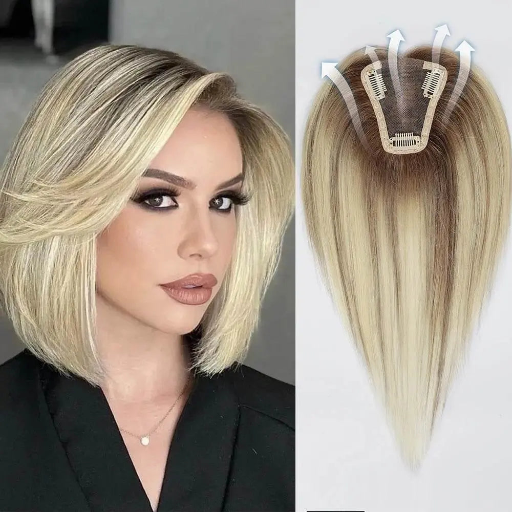 Human Hair Toppers Lace Base Light Blonde Remy Human Hairpieces Clips In Human Hair Topper for White Women 12inch Hair Extension - ACHETE LTD