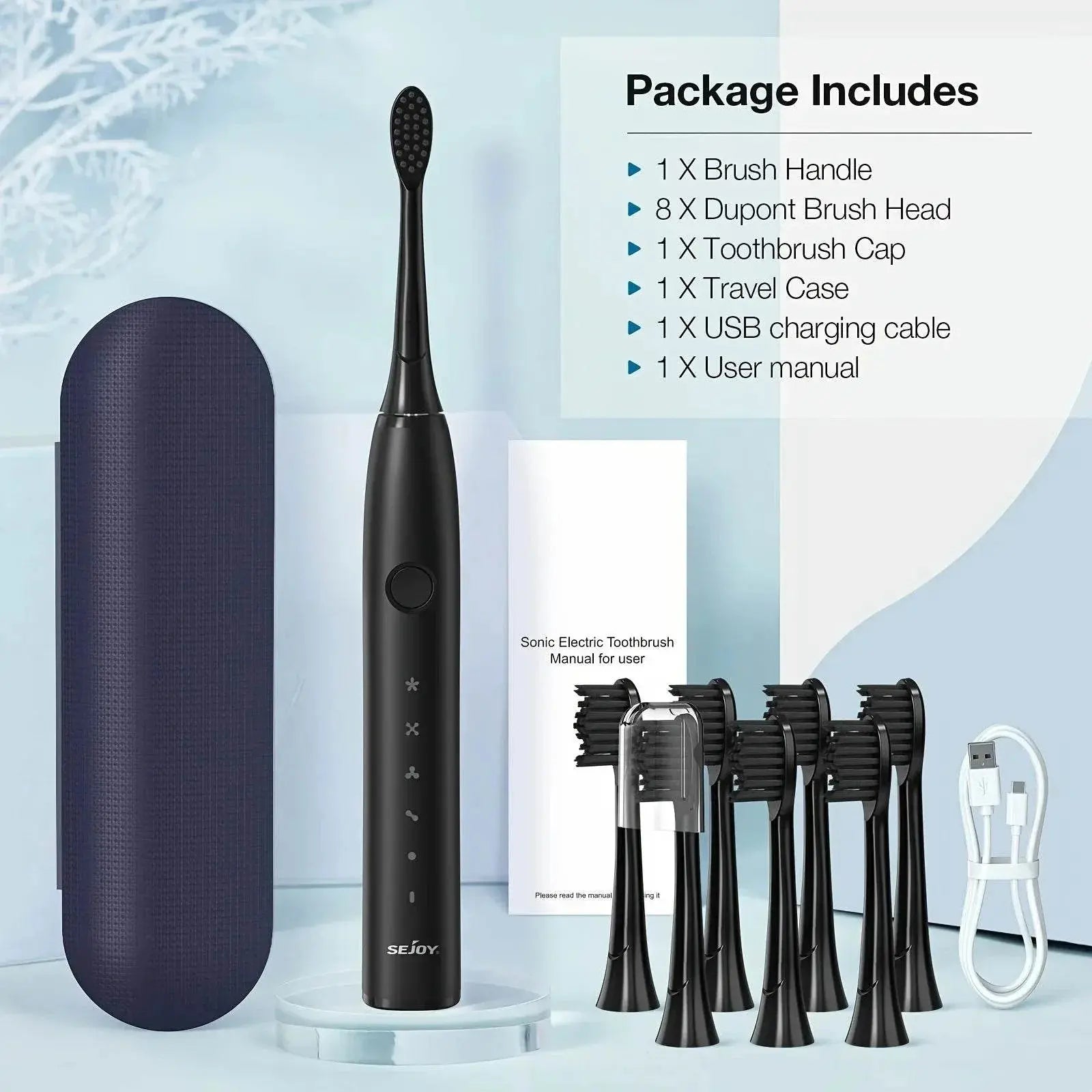 Electric Toothbrush Tooth Brush USB Rechargeable Adult Ultrasonic Teeth Cleaning 8 Replacement Toothbrush Heads - ACHETE LTD