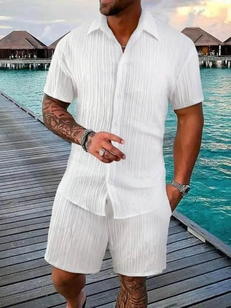 Men Shirt Sets 3d Print Solid Stripes Short Sleeve Casual Shirt oversized Beach Shorts Summer Streetwear Hawaiian Suits Clothes - ACHETE LTD