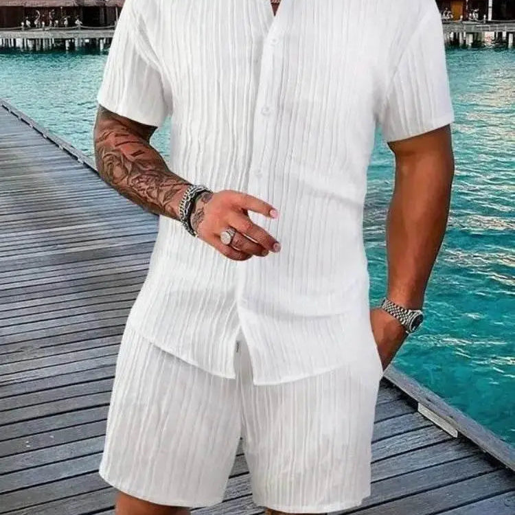 Men Shirt Sets 3d Print Solid Stripes Short Sleeve Casual Shirt oversized Beach Shorts Summer Streetwear Hawaiian Suits Clothes - ACHETE LTD