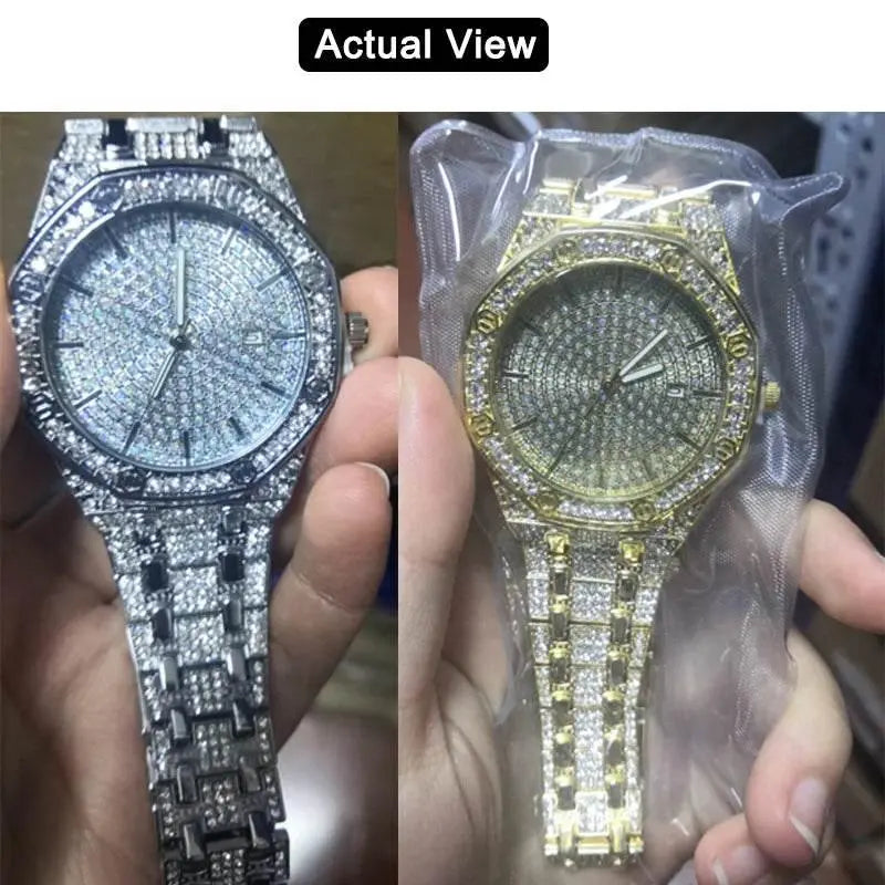 Iced Out Watch for Men Gold Watch for Men Hip Hop Fashion Cool Bling Bling Gold Diamond Luxury Mens Watch Dropshipping Relogio - ACHETE LTD