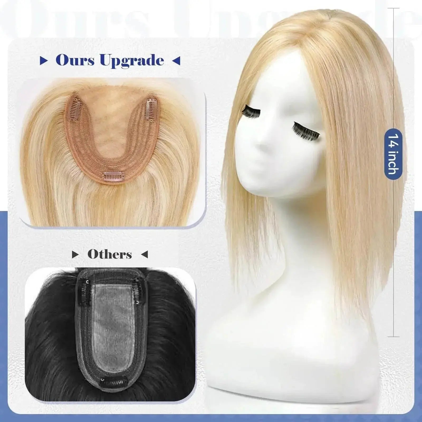 100% Remy Human Hair Toppers Clips in Blonde Platinum Highlight Remy Human Hair Pieces for White Women Hair Extensions Daily Use - ACHETE LTD