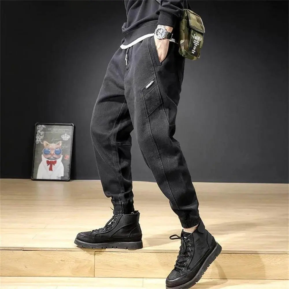 Spring Summer Black Blue Cargo Jeans Men Streetwear Denim Jogger Pants Men Baggy Harem Jean Trousers Harem Jean Trousers - ACHETE LTD