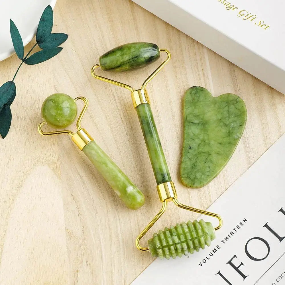 3PCS/BOX Natura Xiuyu Jade Crystal Massager Scraping Board Roller For Face Reduce Muscle Pain - ACHETE LTD