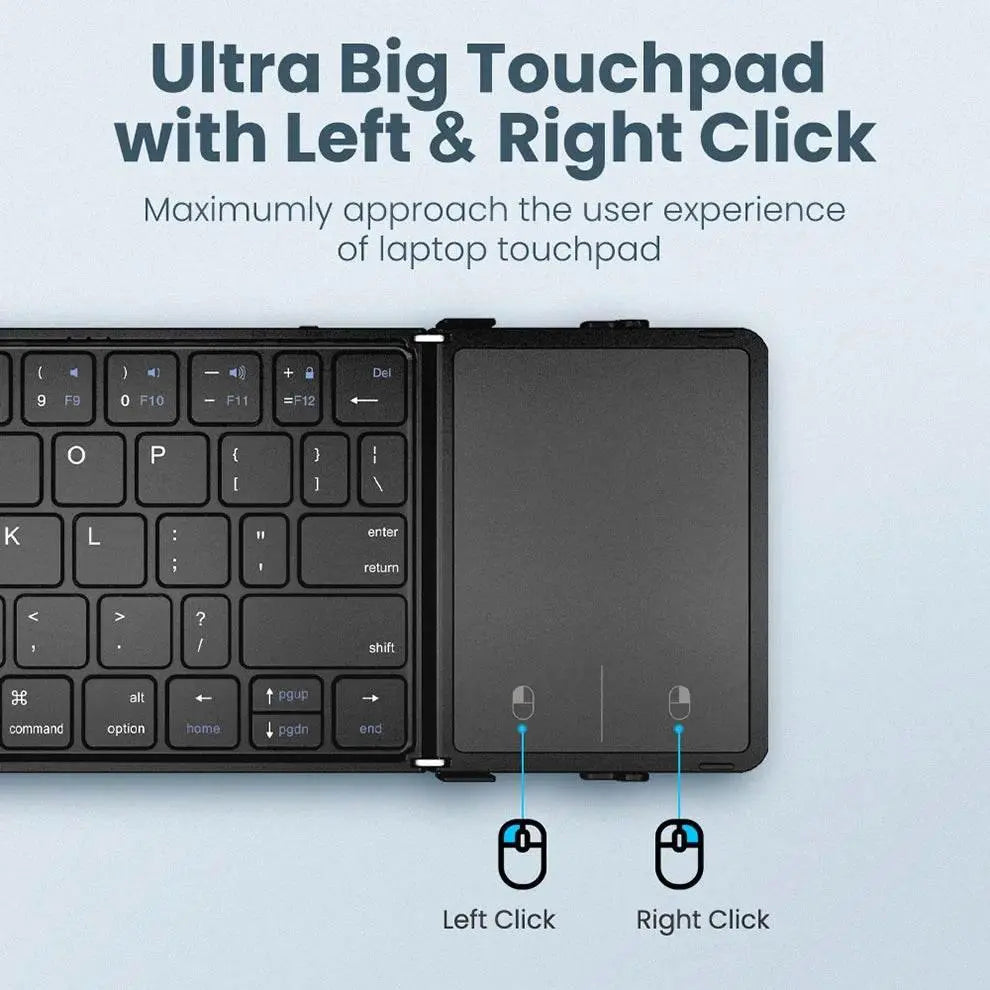 Folding Keyboard Tri-Folding Wireless Foldable Bluetooth Keyboard with Touchpad Rechargeable Mini Keyboard for Phone Desktop PC - ACHETE LTD