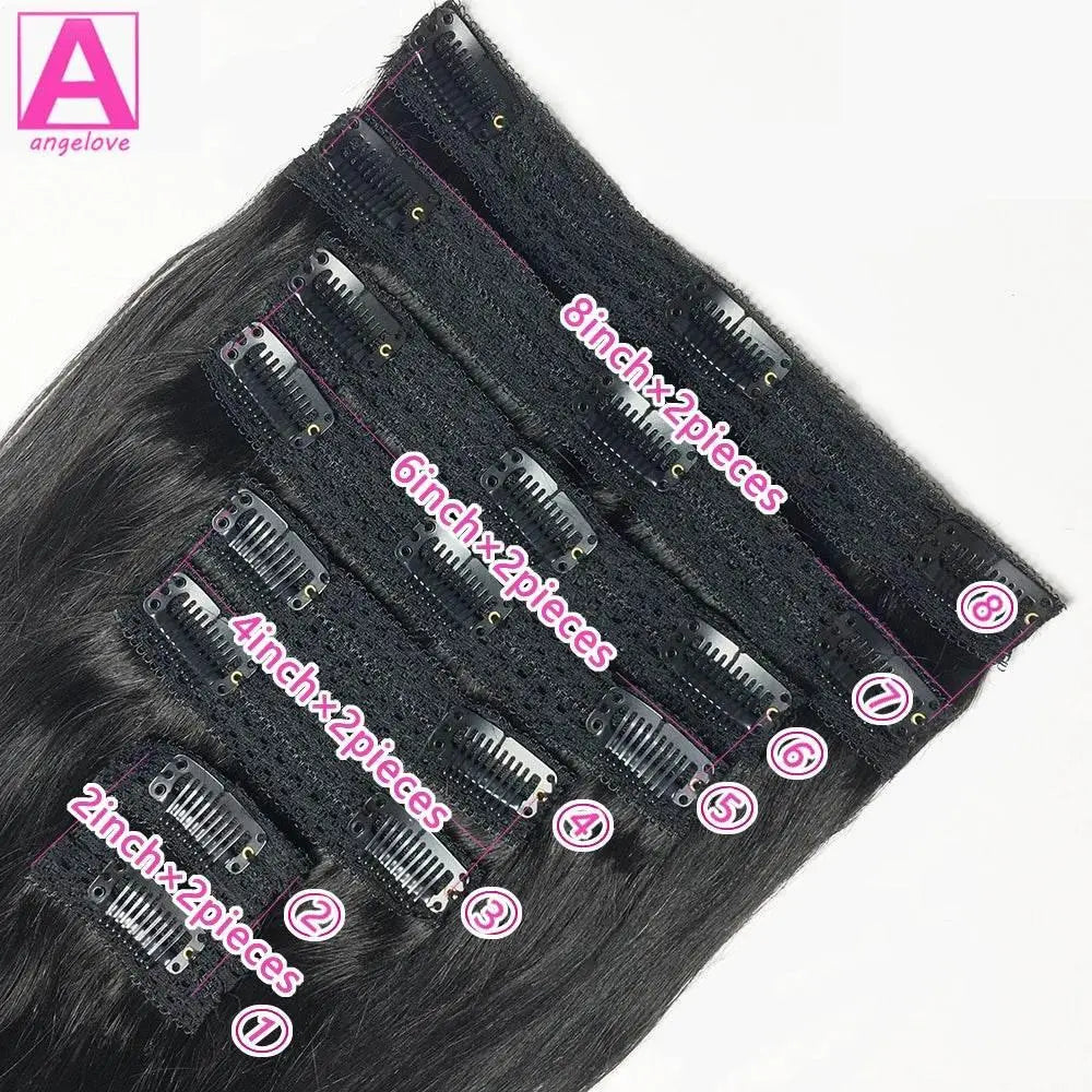 Straight Clip In Hair Extension Human Hair 120g/Set Straight Clip In Extension Full Head Brazilian Clip Hair Extension for Women - ACHETE LTD