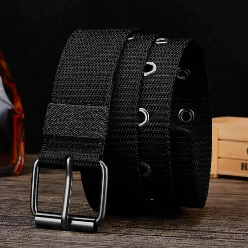 Perforated canvas belt, 120 cm men pin buckle belt, student youth Korean version, versatile jeans belt, Men Canvas Belt - ACHETE LTD